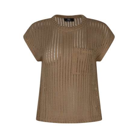 T-shirt en coton taupe uni avec une coupe droite et un col rond