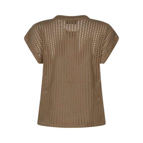 T-shirt en coton taupe uni avec une coupe droite et un col rond - Image 2
