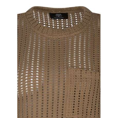 T-shirt en coton taupe uni avec une coupe droite et un col rond - Image 3