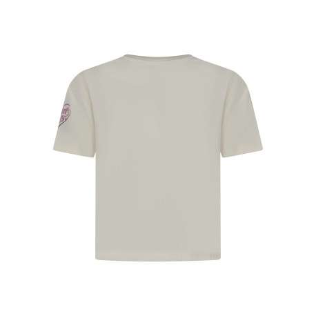 T-shirt en coton écru uni pourvu de motifs brodés et d'une coupe droite - Image 2