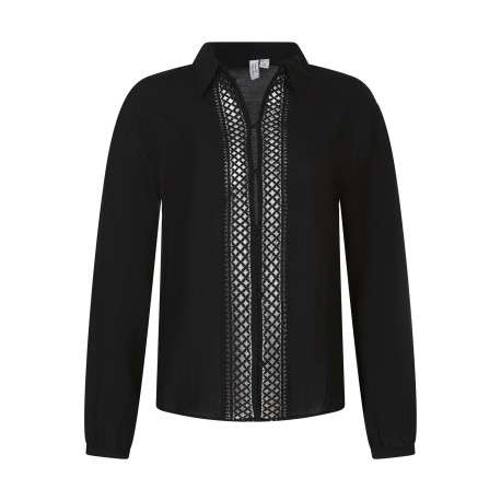 Chemisier noir uni avec une coupe droite et un col à revers