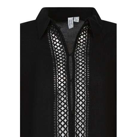 Chemisier noir uni avec une coupe droite et un col à revers - Image 3
