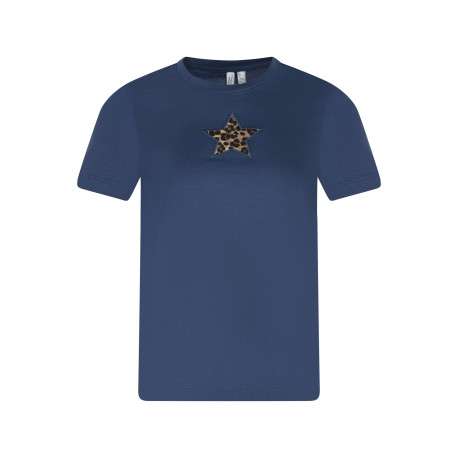 T-shirt en coton bleu à imprimé avec une coupe droite et un col rond