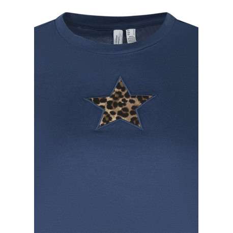 T-shirt en coton bleu à imprimé avec une coupe droite et un col rond - Image 3