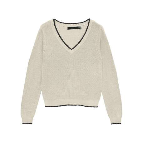Pull beige uni pourvu de manches longues et d'une coupe droite