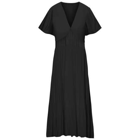 Robe longue noire unie pourvue d'une coupe évasée et de manches courtes