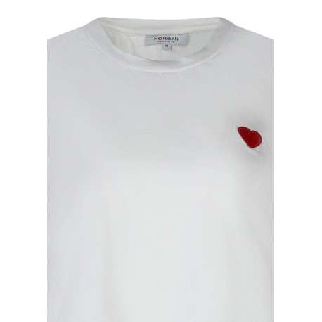 T-shirt en coton blanc uni pourvu d'un col rond et d'une coupe droite - Image 3