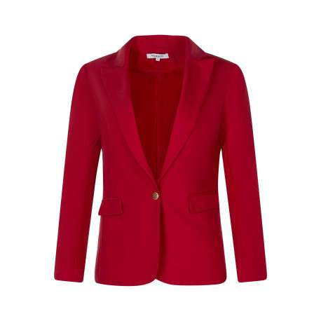 Blazer rouge uni pourvu d'un col à revers et d'une coupe droite