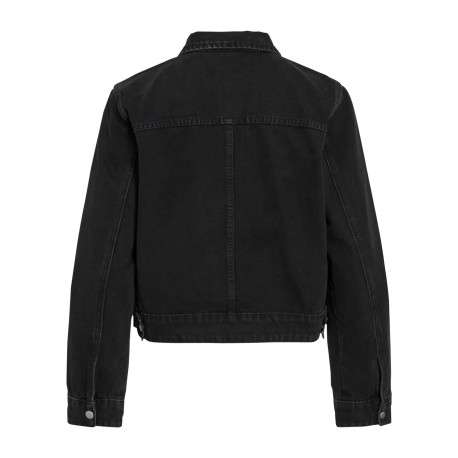 Blouson en Jean noir uni en coton avec une coupe droite et un col à revers - Image 2