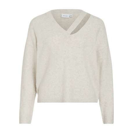Pull écru uni avec une coupe droite et des manches longues