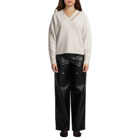 Pull écru uni avec une coupe droite et des manches longues - Image 3