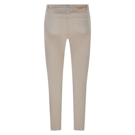 Pantalon beige uni pourvu d'une taille intermédiaire et d'une coupe slim - Image 2
