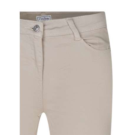 Pantalon beige uni pourvu d'une taille intermédiaire et d'une coupe slim - Image 3