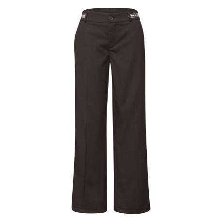 Pantalon chino chocolat uni avec une coupe bootcut muni d'un zip et d'un bouton