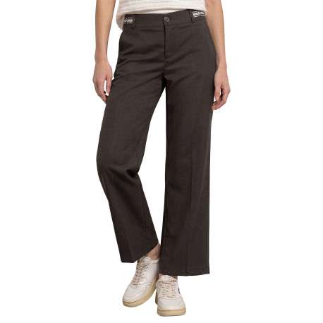 Pantalon chino chocolat uni avec une coupe bootcut muni d'un zip et d'un bouton - Image 3