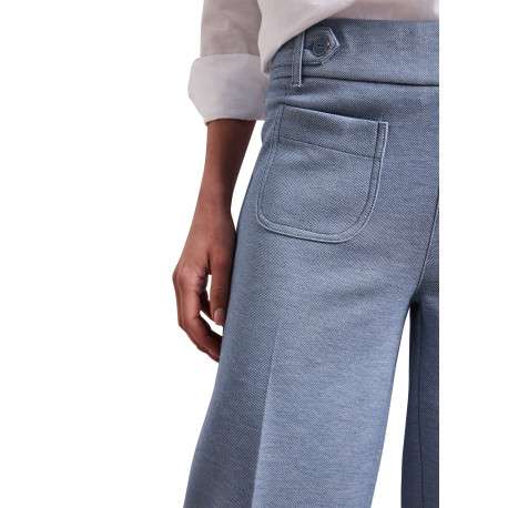 Pantalon chino ciel uni avec une coupe bootcut et une taille élastiquée - Image 5