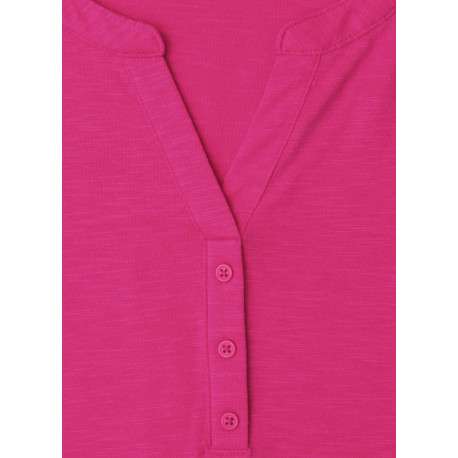 T-shirt fuchsia uni avec une coupe droite et un col tunisien - Image 2