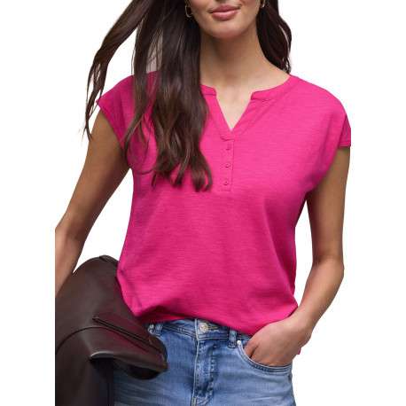 T-shirt fuchsia uni avec une coupe droite et un col tunisien - Image 4