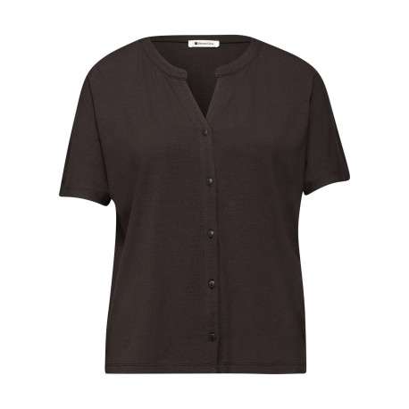 T-shirt chocolat uni avec une coupe droite et un col tunisien