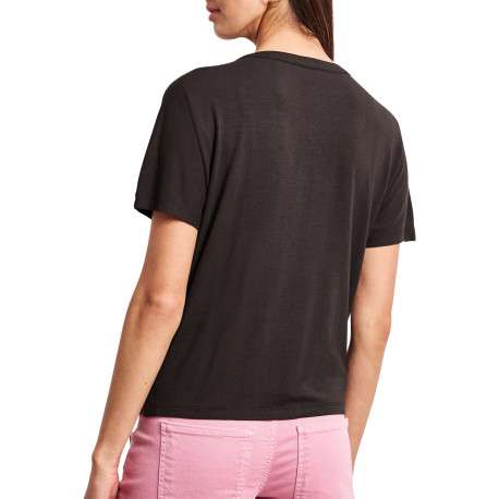 T-shirt chocolat uni avec une coupe droite et un col tunisien - Image 4