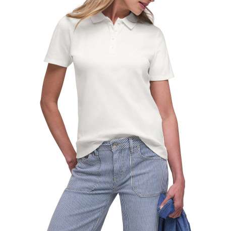 Polo en coton biologique écru uni avec une coupe droite et un col à revers - Image 3