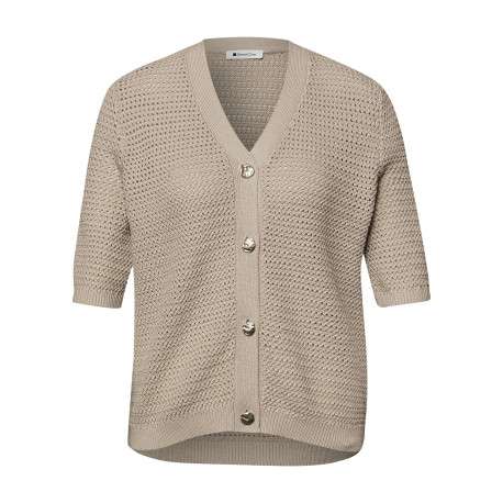 Gilet taupe uni en coton avec une coupe droite pourvu d'un col V