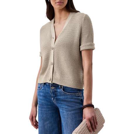 Gilet taupe uni en coton avec une coupe droite pourvu d'un col V - Image 3