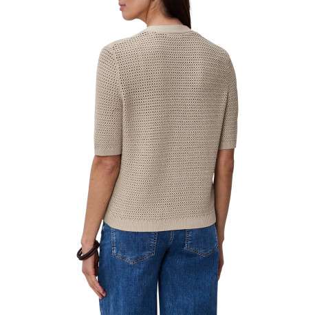 Gilet taupe uni en coton avec une coupe droite pourvu d'un col V - Image 4