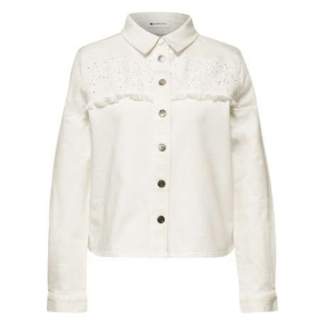 Blouson en coton écru uni avec une coupe droite et un col à revers