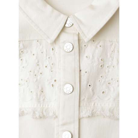 Blouson en coton écru uni avec une coupe droite et un col à revers - Image 2