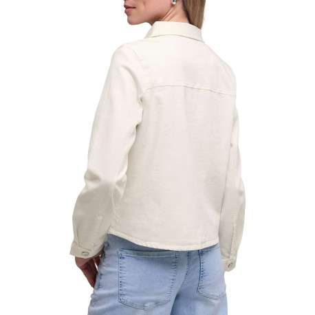Blouson en coton écru uni avec une coupe droite et un col à revers - Image 4