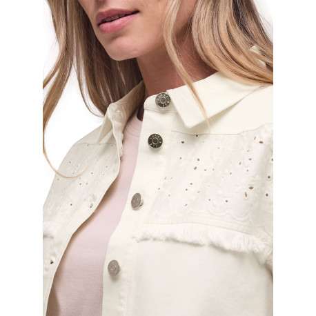 Blouson en coton écru uni avec une coupe droite et un col à revers - Image 5