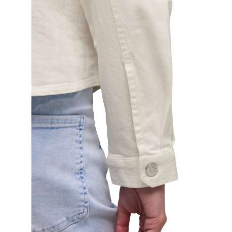Blouson en coton écru uni avec une coupe droite et un col à revers - Image 6
