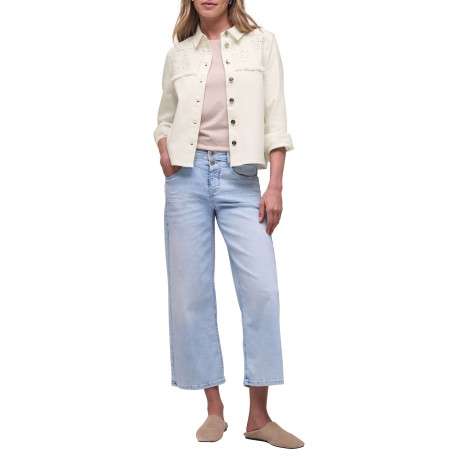 Blouson en coton écru uni avec une coupe droite et un col à revers - Image 7