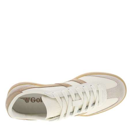 Tennis ivoire et marron en cuir avec un talon plat et des lacets - Image 4