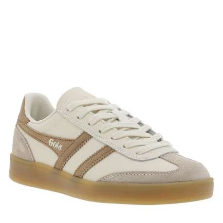 Tennis ivoire et marron en cuir avec un talon plat et des lacets - Image 3