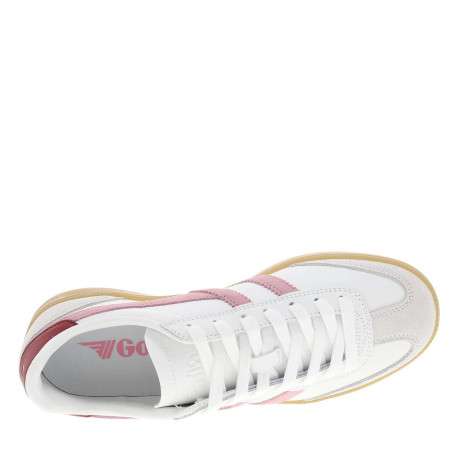Tennis blanches et roses en cuir avec un talon plat et des lacets - Image 4