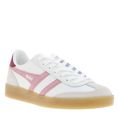 Tennis blanches et roses en cuir avec un talon plat et des lacets - Image 3