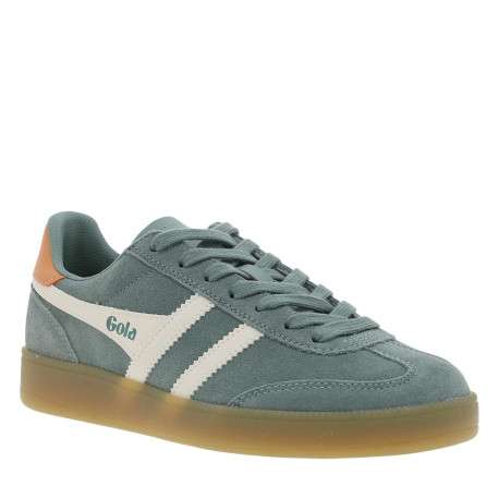 Tennis vertes en cuir nubuck avec un talon plat et des lacets - Image 3