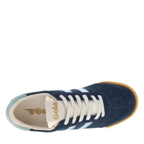 Tennis bleu marine en cuir avec un talon plat et des lacets blancs - Image 4