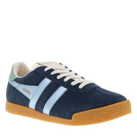Tennis bleu marine en cuir avec un talon plat et des lacets blancs - Image 3