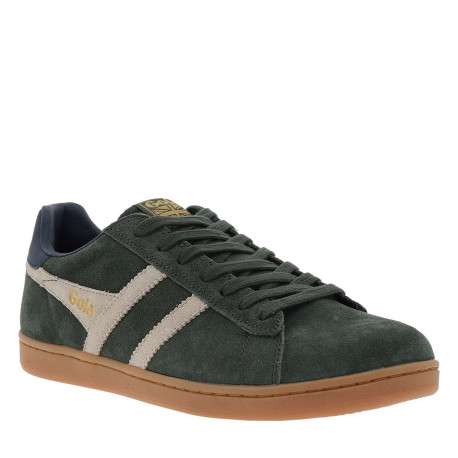 Tennis kaki en cuir nubuck avec un talon plat et des lacets - Image 3