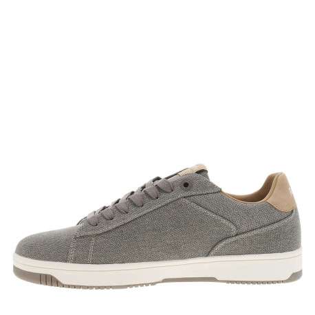 Tennis toile basse taupe à semelle plate avec une fermeture à lacet