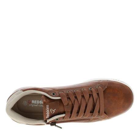 Tennis cognac à semelle plate avec une fermeture à lacets et un zip latéral - Image 4