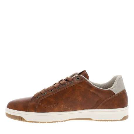Tennis cognac à semelle plate avec une fermeture à lacets et un zip latéral