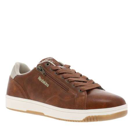 Tennis cognac à semelle plate avec une fermeture à lacets et un zip latéral - Image 3