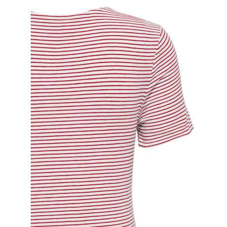 T-shirt rouge à rayures fines avec une coupe ajustée et un col rond - Image 4