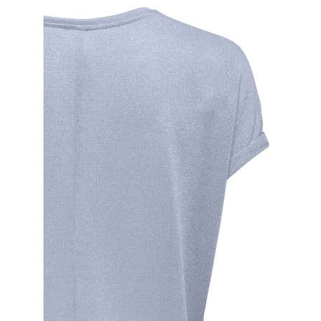T-shirt bleu pailleté avec une coupe fluide et des ourlets cousus aux manches - Image 4