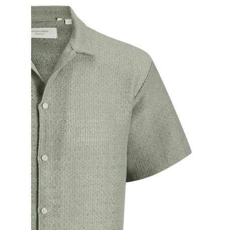 Chemise olive en crochet pourvue d'un col cubain et de manches courtes - Image 3