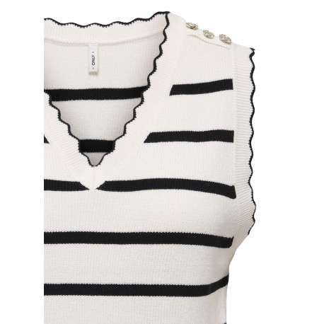Top en coton écru avec des rayures noires à coupe droite et à col V - Image 3